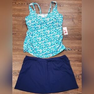 Lands' End NWT 2 Piece Tankini Blue Floral Swim Suit Plus size 18 W 🏖🎁